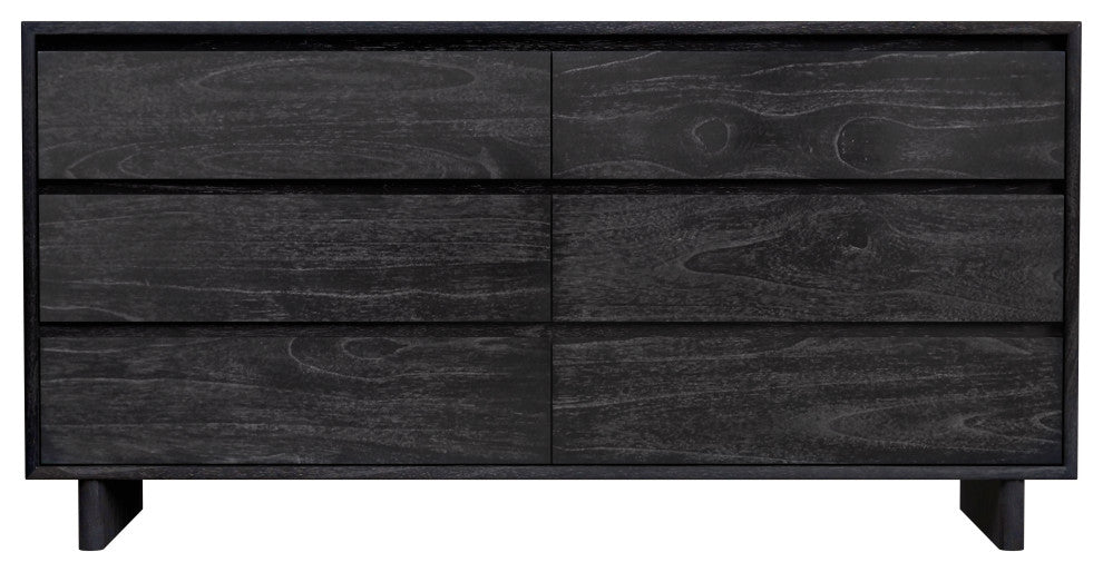 Halmstad Wood Panel 6 Drawer Dresser, Washed Black