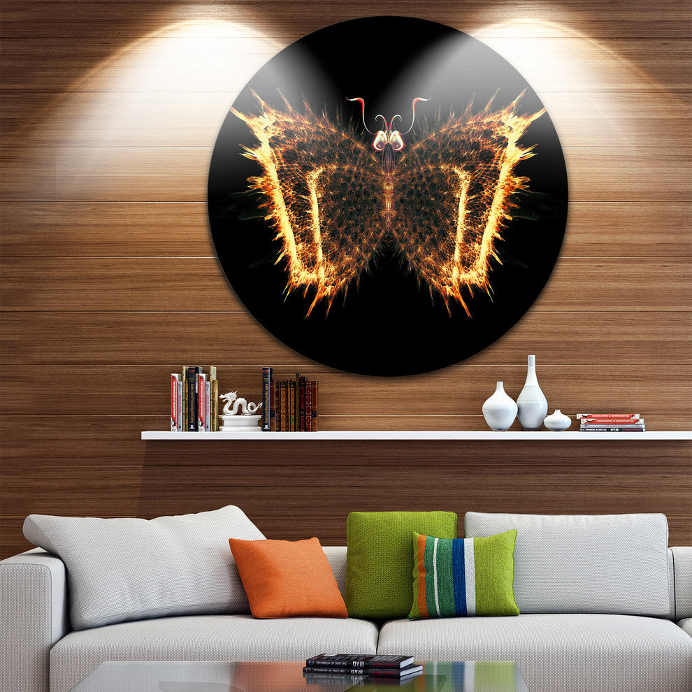 Fire Fractal Butterfly In Dark, Abstract Art Round Wall Art, 38"