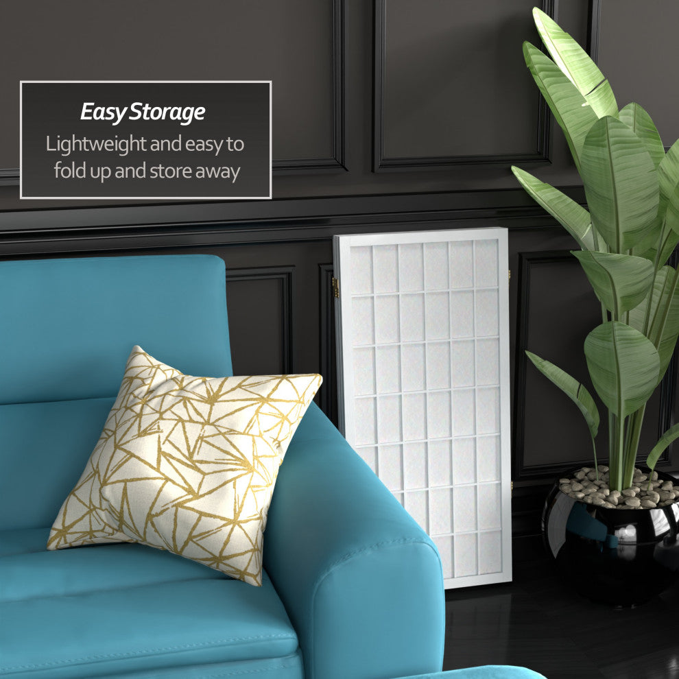 3' Tall Window Pane Shoji Screen, White, 3 Panels