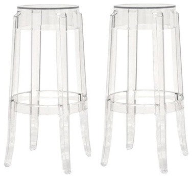 Acrylic Ghost Stools, Set of 2, Smoke, Bar Height