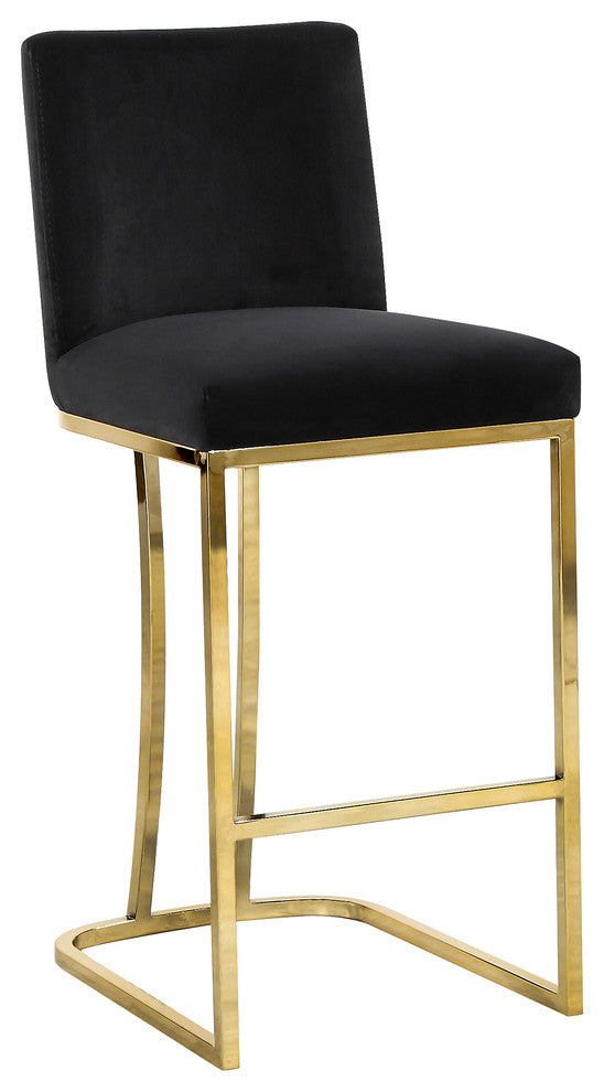 Heidi Upholstered Counter Stool, Black, Gold, Velvet