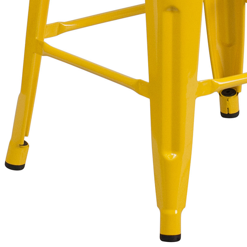 24" High Backless Yellow Metal Counter Height Stool With Square Wood Seat