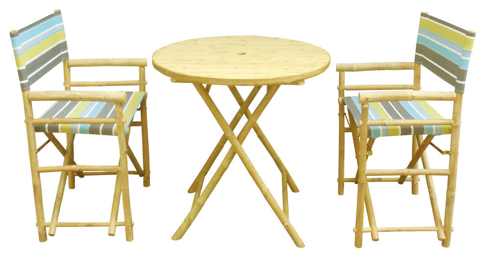 Director Round 3-Piece Table Set, Green Stripes