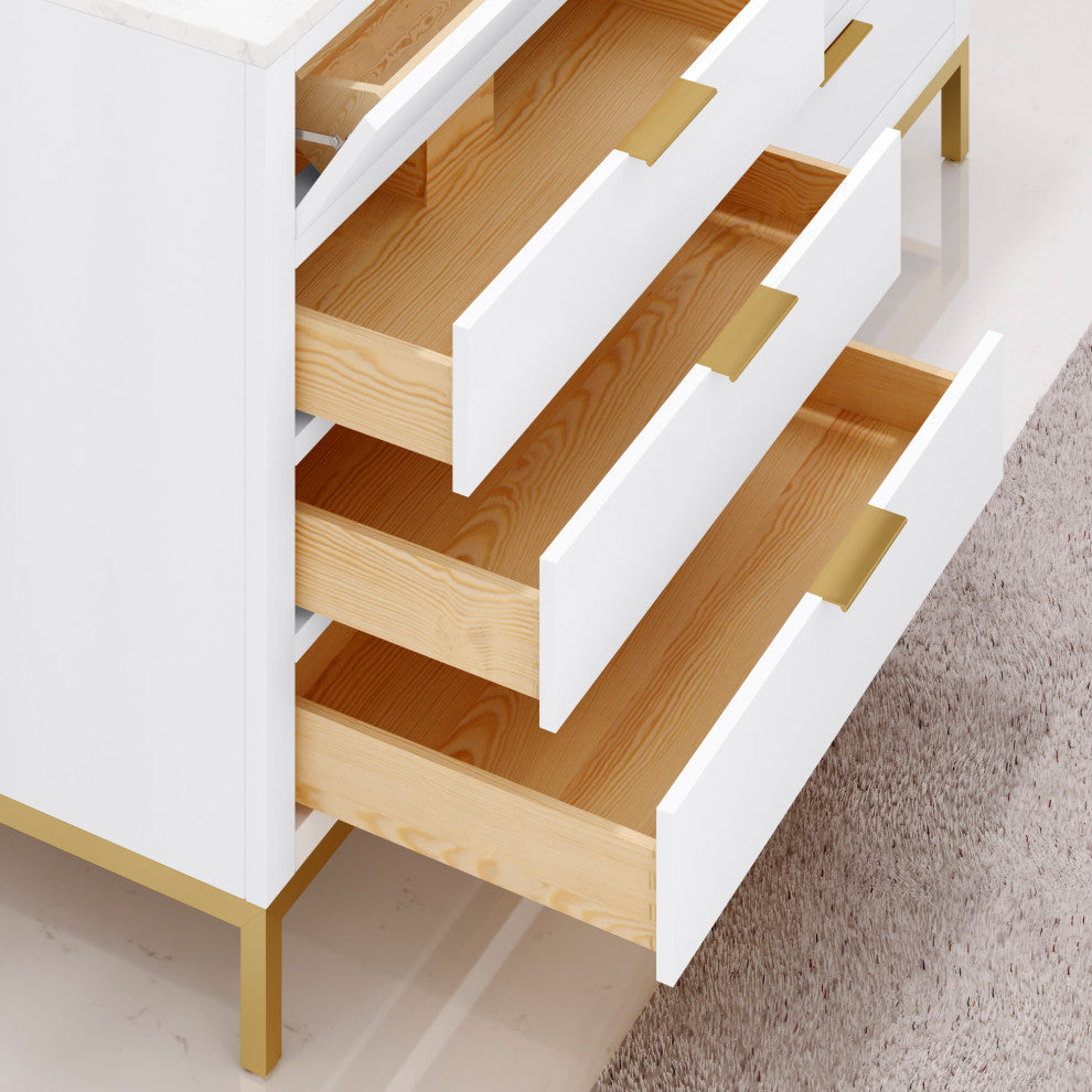 Bristol 60" Marble Countertop Vanity, Pure White