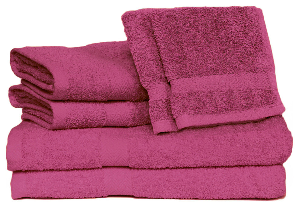 Deluxe 6-Piece Cotton Terry Bath Towel Set, Magenta