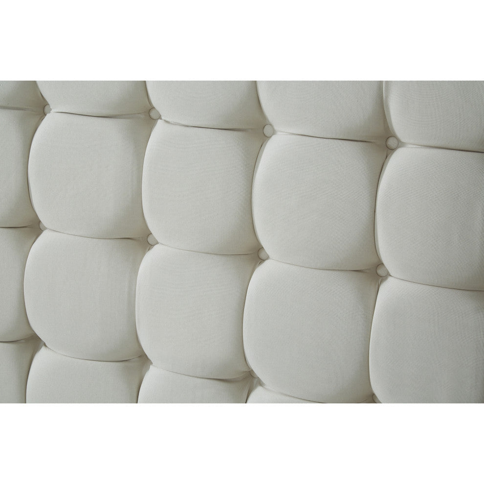 Baldwin Button Tufted Platform Bed, Off White, King