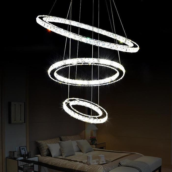 3 Circle Diamond Ring LED Crystal Modern Light  Pendant, Diameter 32" Daylight