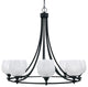 Paramount Uplight 8-Light Chandelier, Matte Black, 6" White Marble Glass