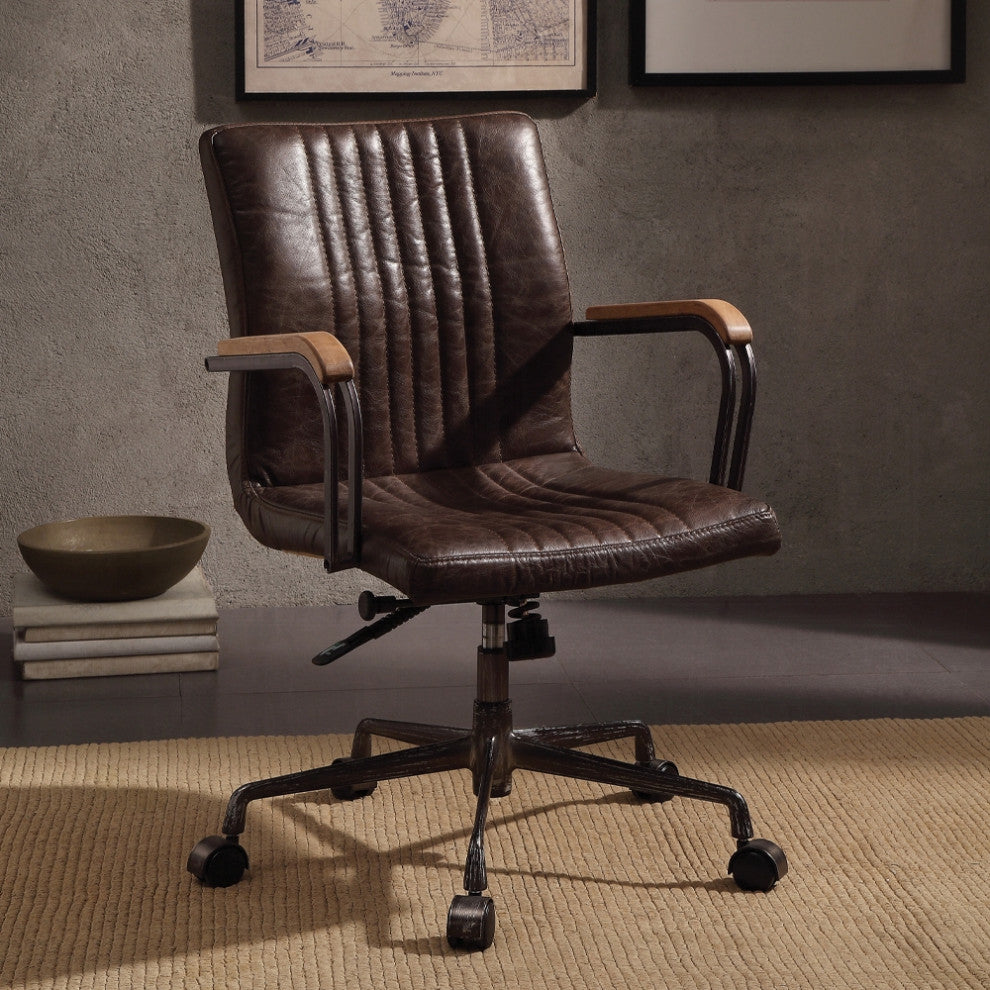 ACME Joslin Executive Office Chair, Distress Chocolate Top Grain Leather