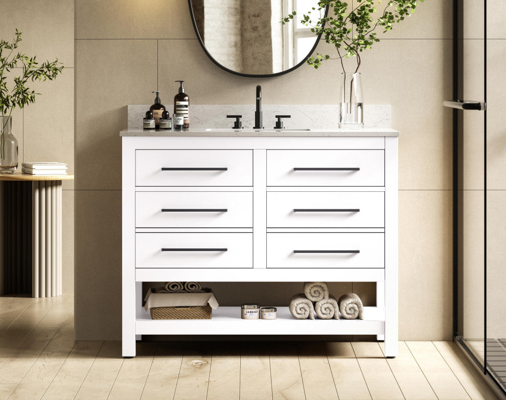 Home Living 42" Single Bathroom Vanity, White With Backsplash