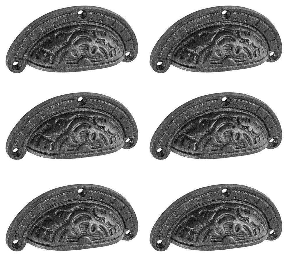 Black Cabinet Drawer Cup Bin Pull Wrought Iron 4" W x 2" H Pack of 6