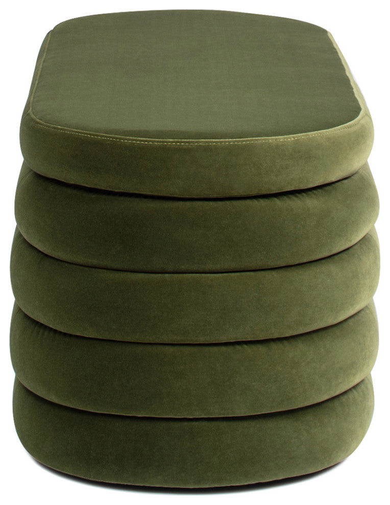Fuji 49" Upholstered Oval Storage Bench, Olive Green
