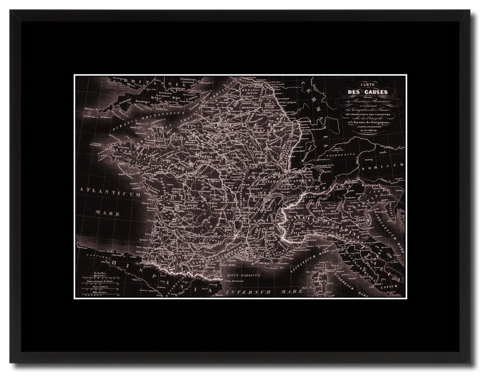 France Vintage Vivid Sepia Map Canvas, 16"x21"