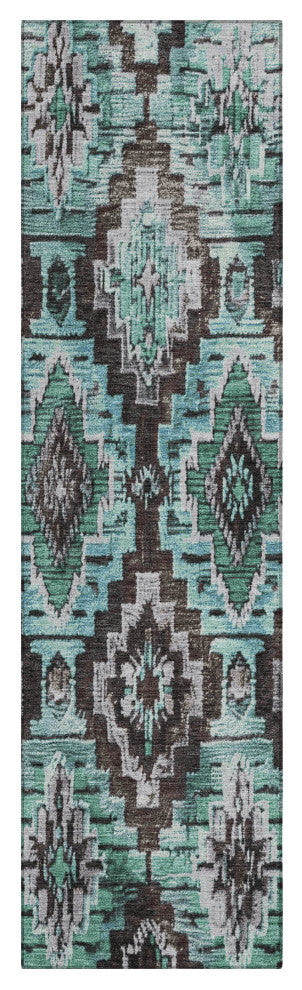 Machine Washable Indoor/Outdoor Chantille ACN1891 Teal 2'3" x 7'6" Runner Rug