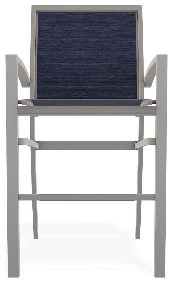 Kendall Sling Bar Height Stackable Outdoor Stool, Collect Indigo/Warm Gray