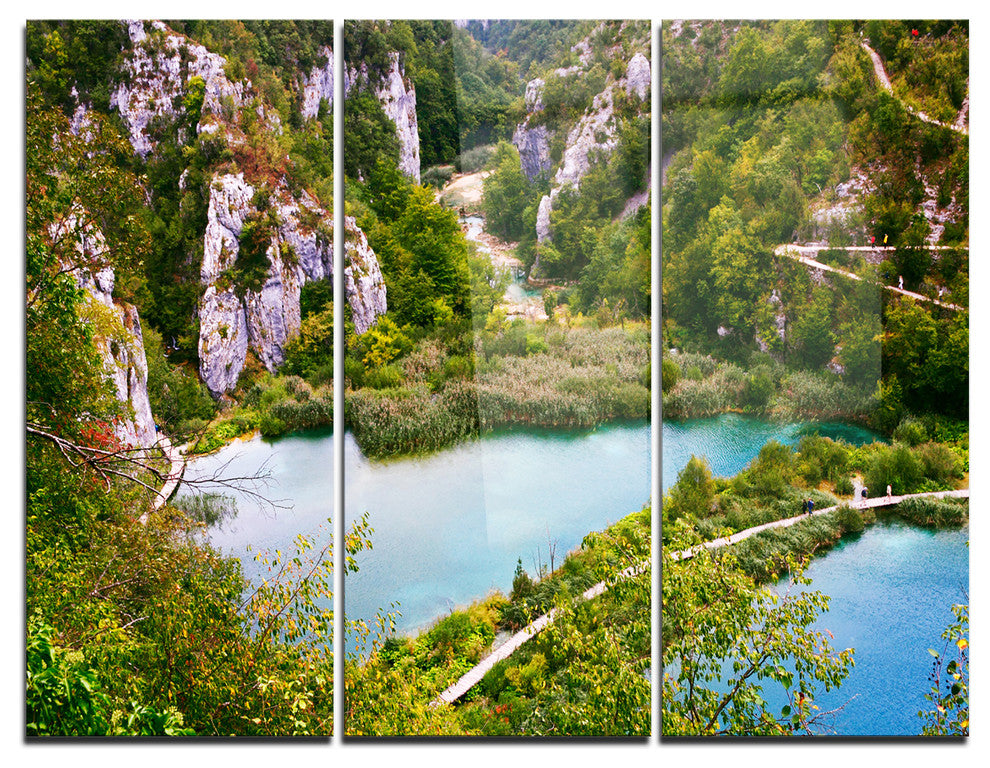 "Plitvice Lakes Long View" Photo Metal Wall Art, 3 Panels, 36"x28"