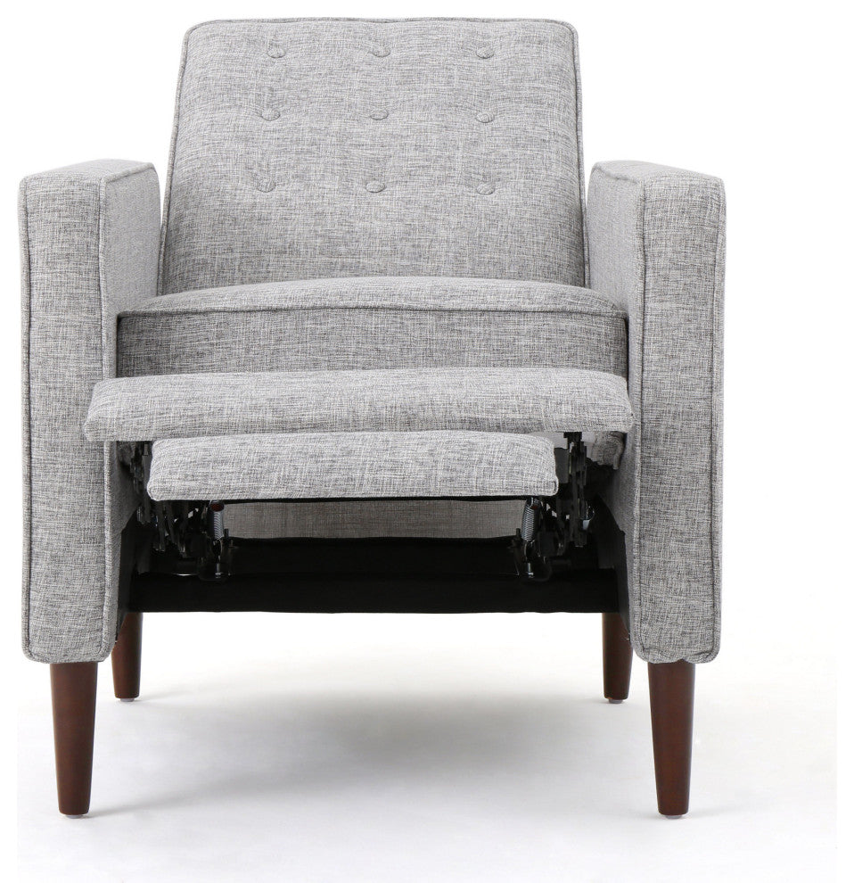 GDF Studio Macedonia Mid-Century Modern Button Tufted Fabric Recliner, Light Gray Tweed Fabric