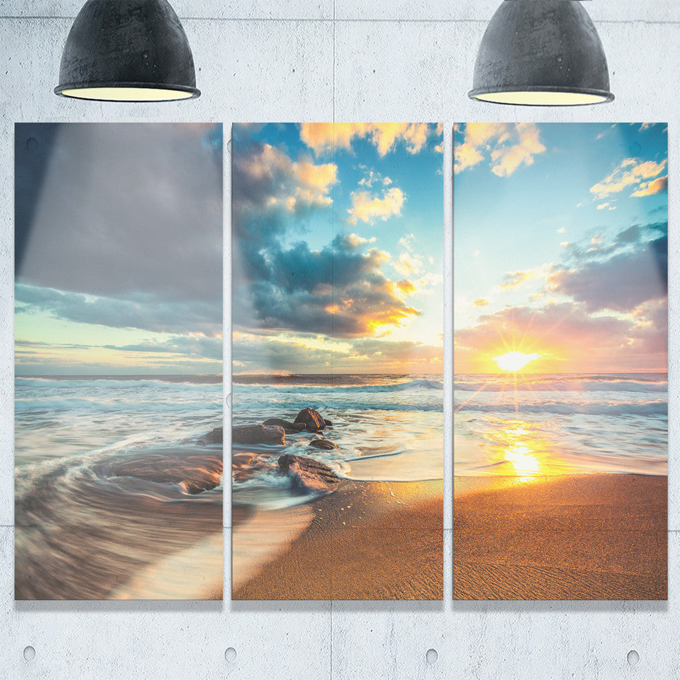 "Beautiful Cloudscape Over the Sea" Beach Metal Wall Art, 3 Panels, 36"x28"
