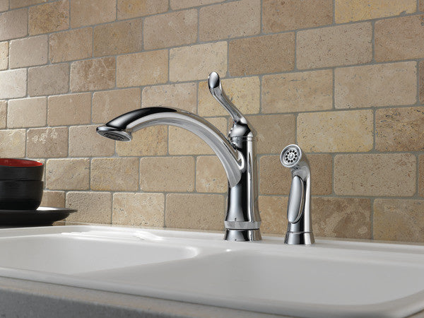 Delta Linden Single Handle Kitchen Faucet With Spray, Chrome, 4453-DST