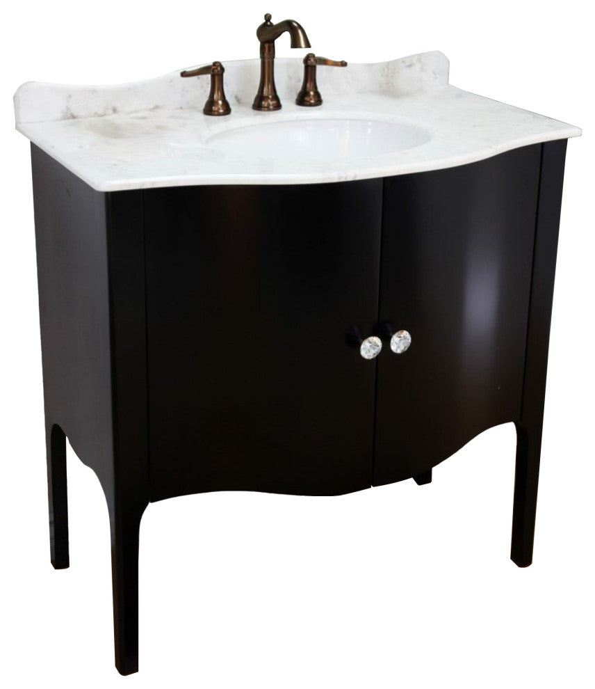 36" Single Sink Vanity, Wood, Black , White Marble