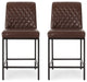 Set of 2 Counter Stool, Faux Leather Seat With Diamond Tufting, Dark Brown