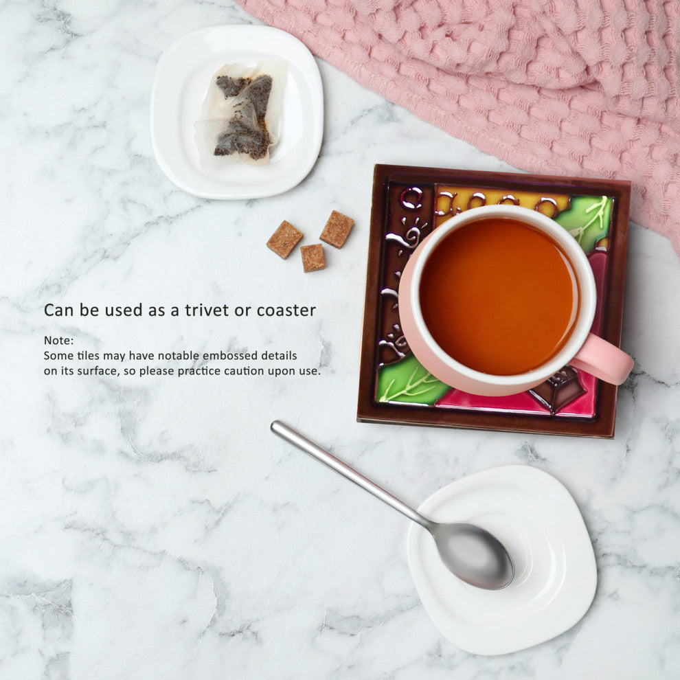 4X4" Cacao Dark Coffee Art Tile Ceramic Drink Holder Coaster
