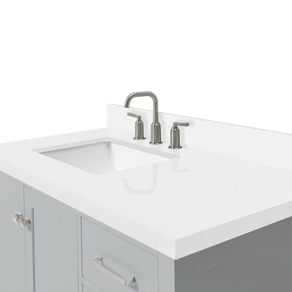 ARIEL Cambridge 43" Left Offset Rectangle Sink Gray Bathroom Vanity Quartz Top