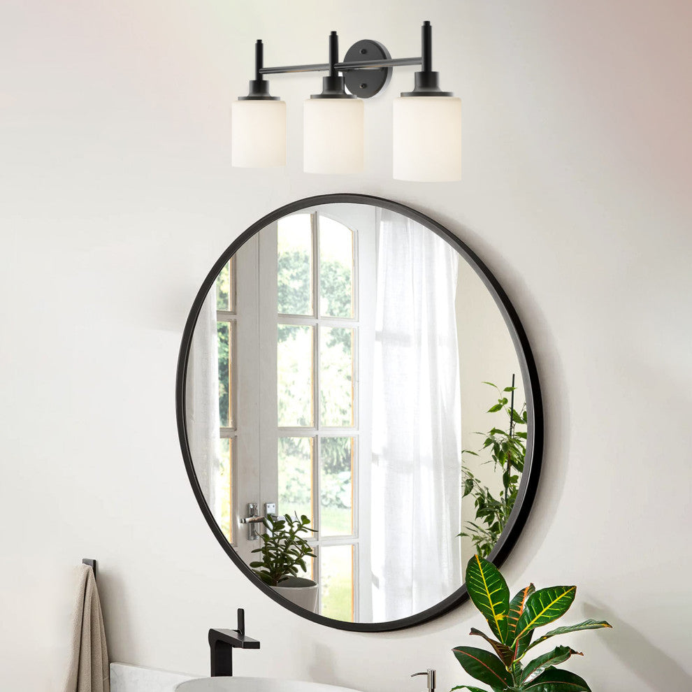 Grady 3-Light Matte Black Finish White Glass Shade Vanity Light