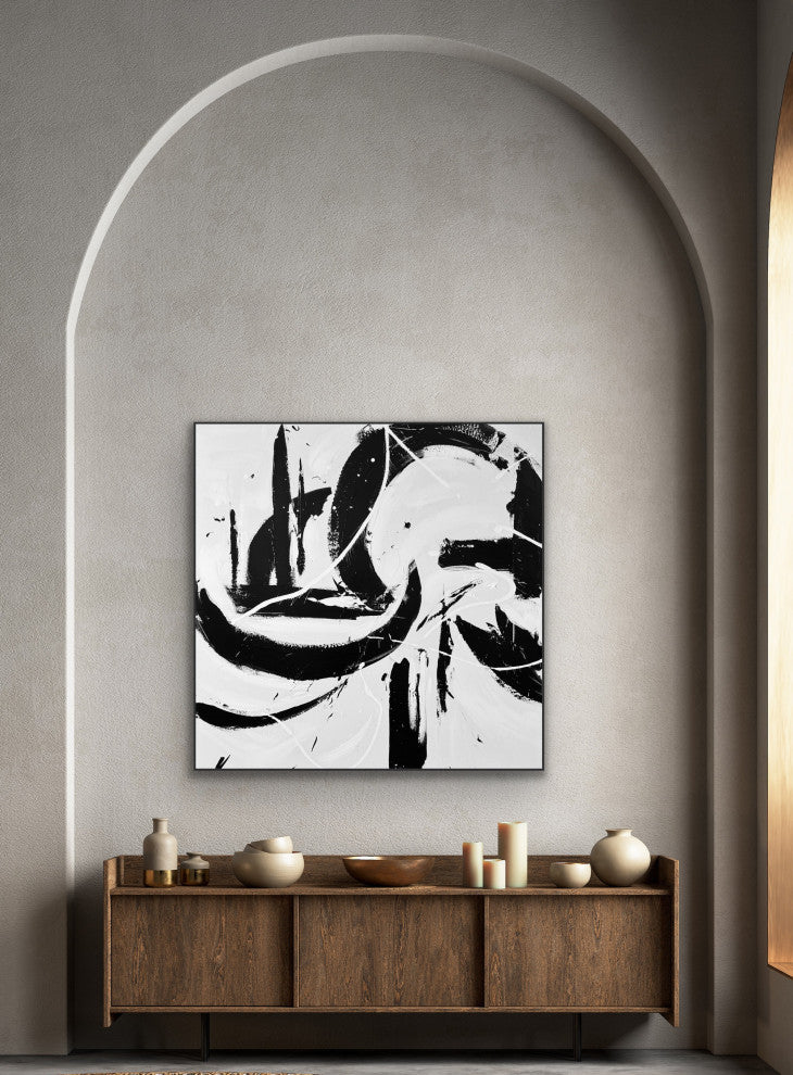 48x48" Black white Contemporary Art Large Modern Painting Minimal wall decor