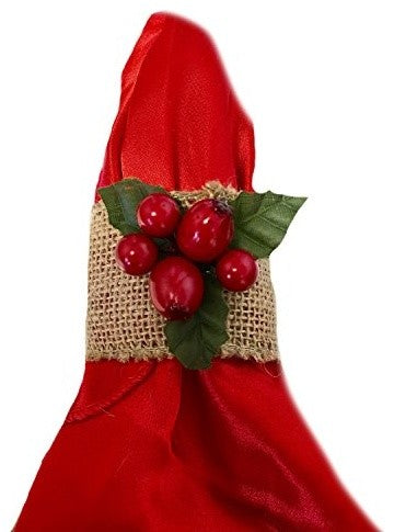 Christmas Napkin Ring Burlap Christmas Picks, Set of 16