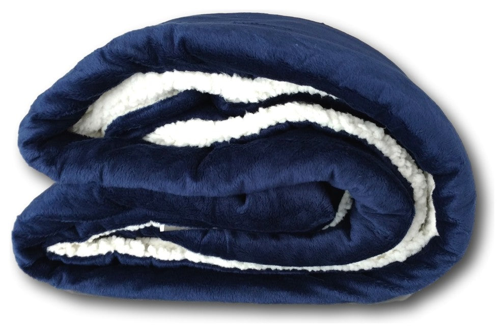 Tache Dark Navy Blue Sherpa Fleece Throw Blanket, 50"x60"