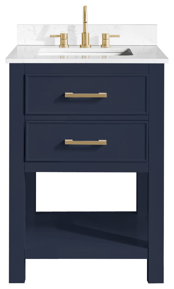 Avanity Brooks 24" Vanity, Navy Blue and Cala White Engineered Top