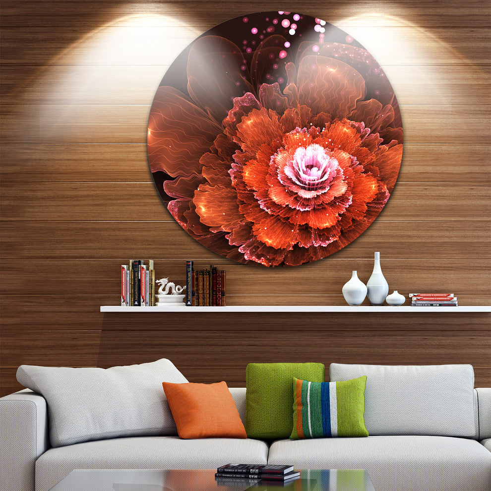 Fractal Orange Flower, Floral Digital Art Large Disc Metal Artwork, 23"