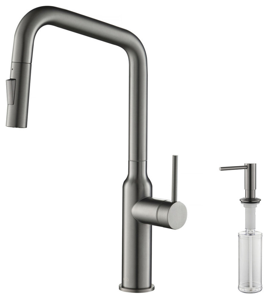 Macon Single Handle Pull Down Kitchen Faucet, Titanium, W/ Soap Dispenser
