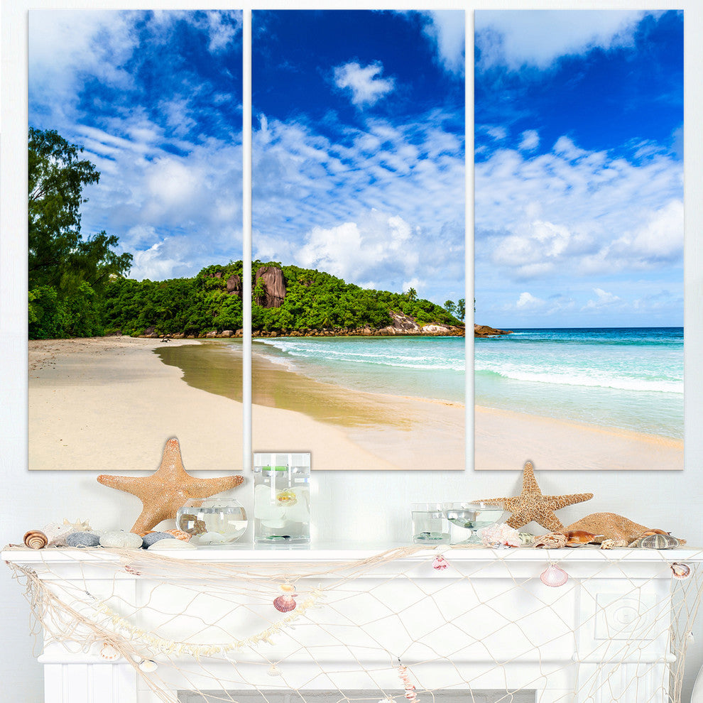 "Seychelles Tranquil Tropical Beach" Metal Wall Art, 3 Panels, 36"x28"