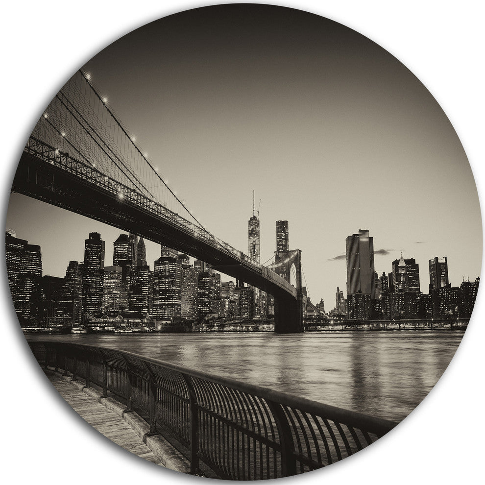 Famous Landmark Of Brooklyn Bridge, Cityscape Disc Metal Wall Art, 36"