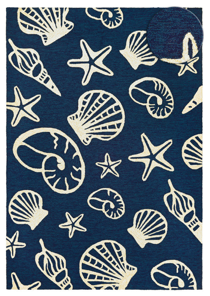 Couristan Outdoor Escape Cardita Shells Outdoor Area Rug, Navy-Ivory, 5'6"x8'