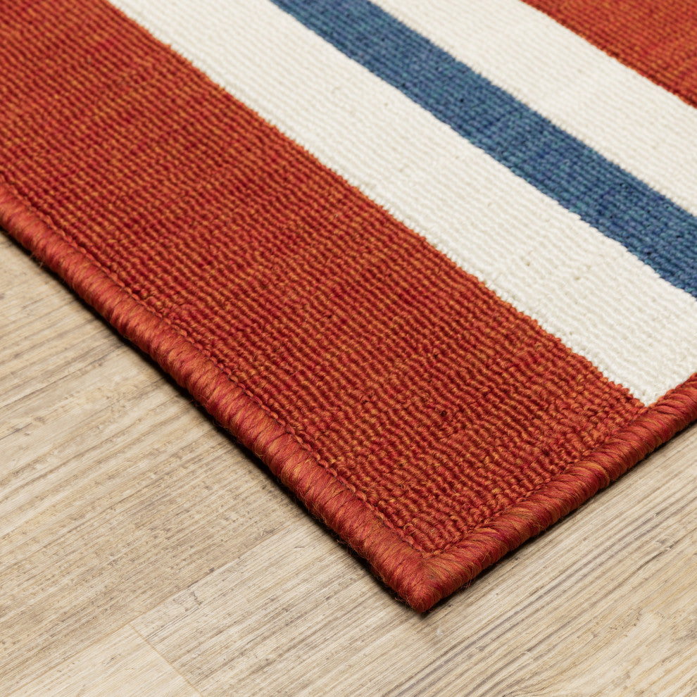 Madelina Stripe Red and Blue Indoor or Outdoor Area Rug, 7'10"x10'10"