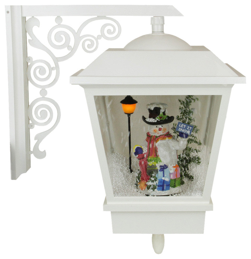 17.75" Lighted Musical Snowman Wall Mounted Snowing Christmas Street Lamp