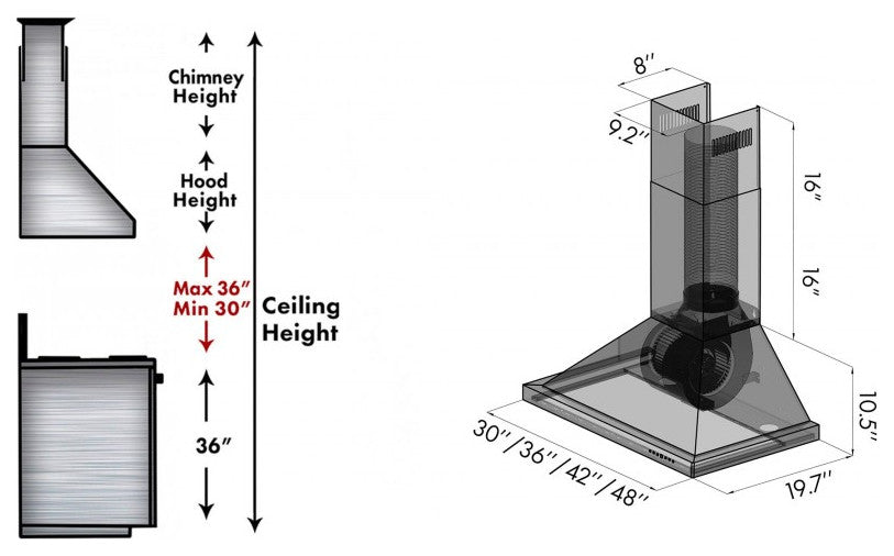 ZLINE 42" Convertible Vent Wall Range Hood in Black Stainless Steel