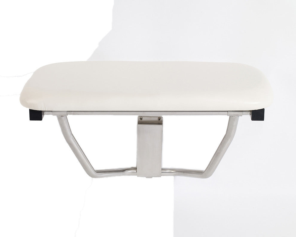 Rectangular Folding Shower Seat, Padded White, 30 Inch, Wall Mount