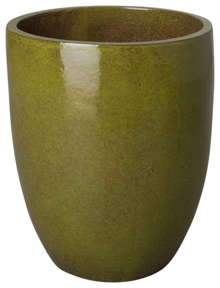 19" Dia Tall Round Tropical Green Ceramic Planter