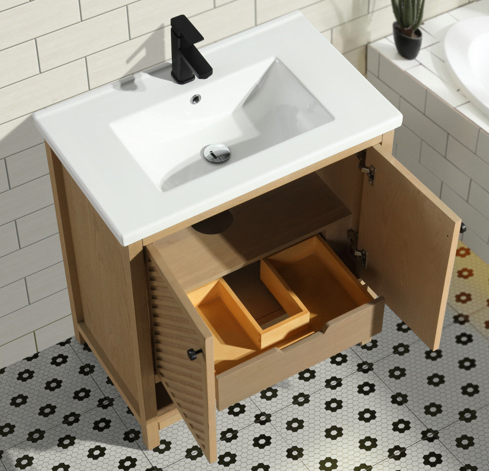 Selena Bathroom Vanity, Oak, 30", Single Sink, Freestanding