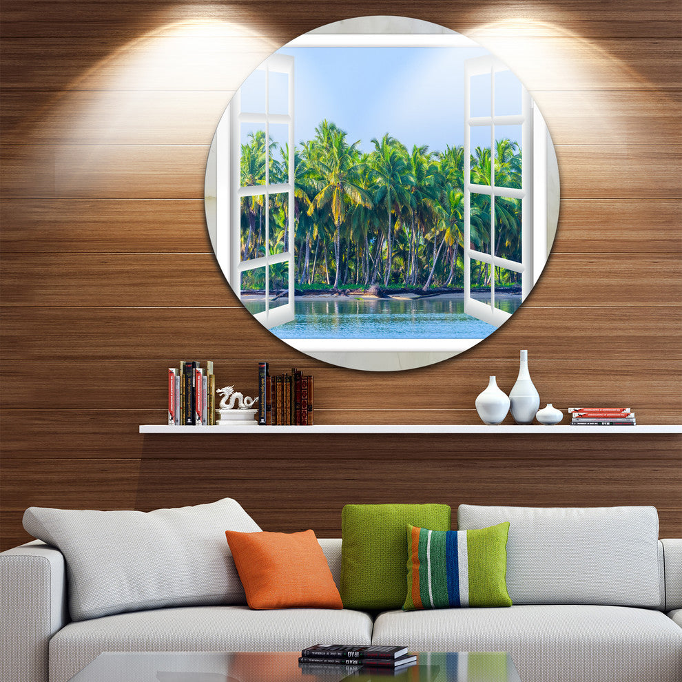 Open Window To Seashore Palms, Seashore Round Wall Art, 11"