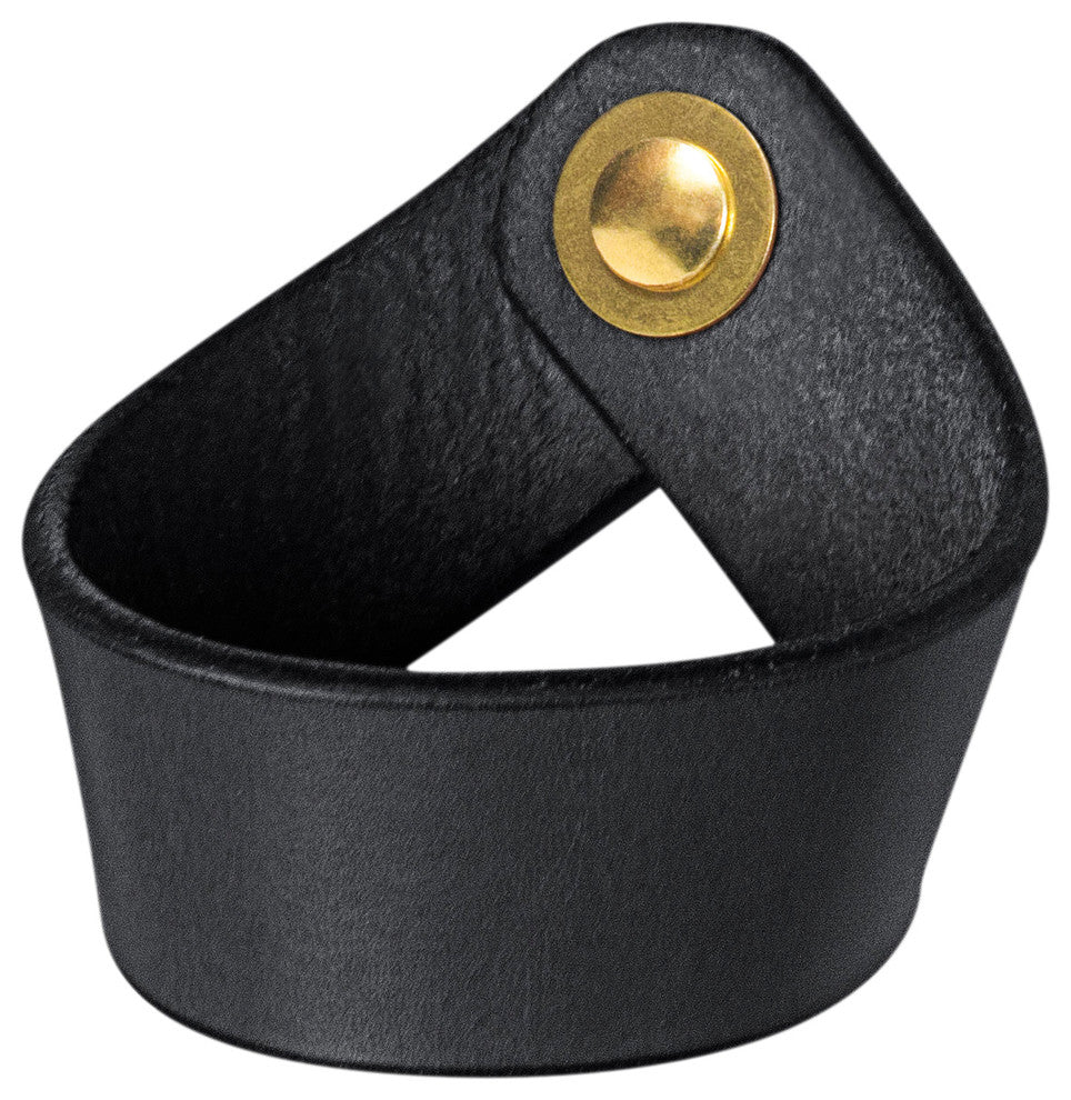 Leather Drawer Pull, The Fremont, Black, Brass