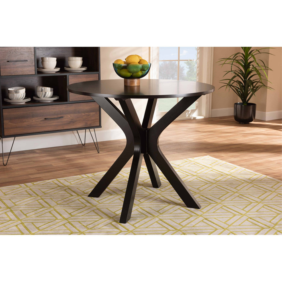 Kenji Modern Dark Brown Finished 35, Inch, Wide Round Wood Dining Table