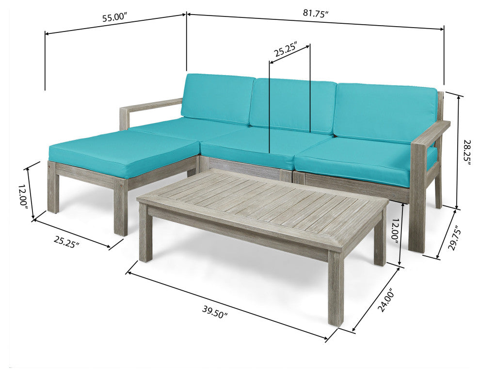 Isabella Ana Outdoor 3-Seater Acacia Wood Sofa With Cushions, Teal