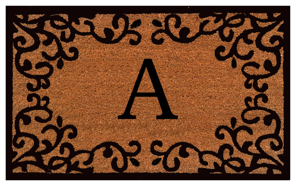 Chateaux Monogram Doormat, 18"x30", Natural, Black, Letter A