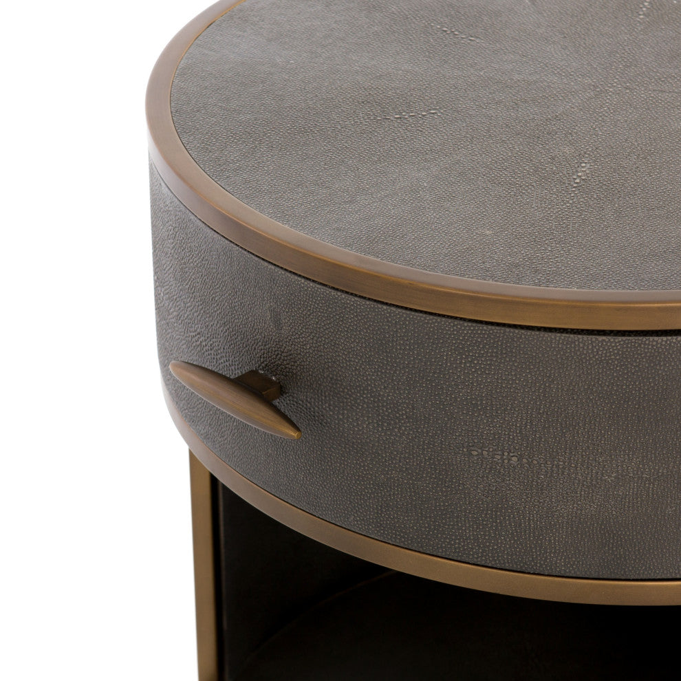 Shagreen Round Nightstand, Grey Shagreen