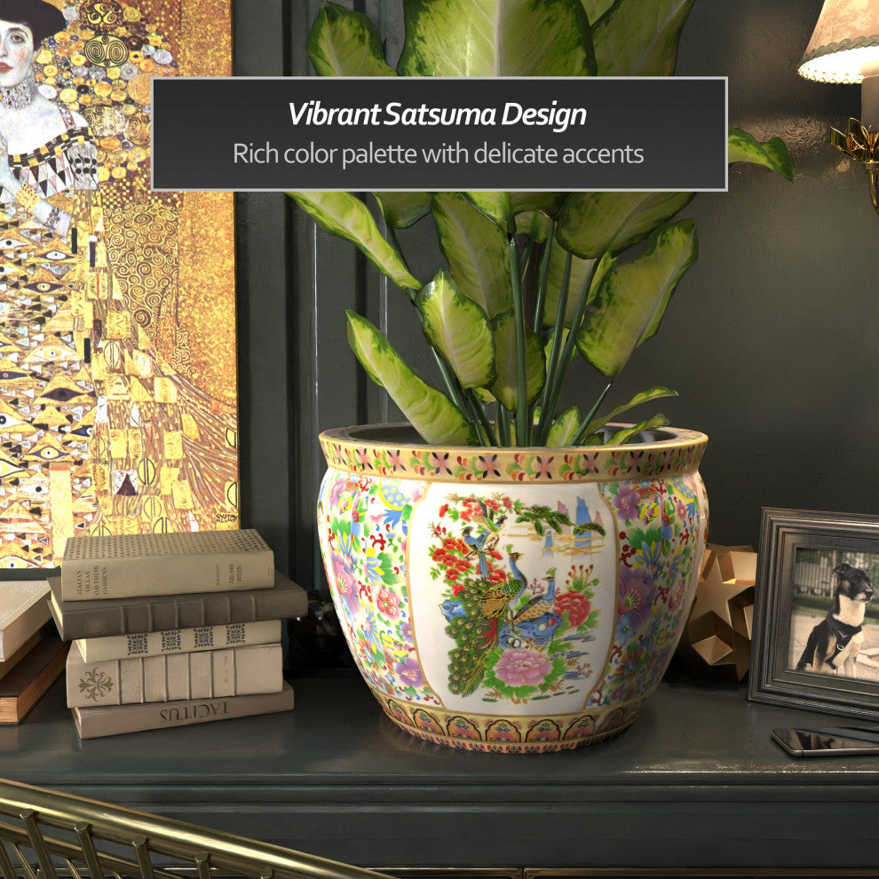 18" Satsuma Birds and Flowers Porcelain Fishbowl